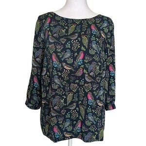 J. Jill Women’s Bird Print Tunic Top Viscose Blouse Multicolor Size S/P Colorful